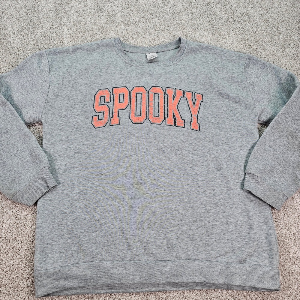 Spooky Graphic Womens Large Gray Sweatshirt Halloween Crewneck FAST SHIPPING